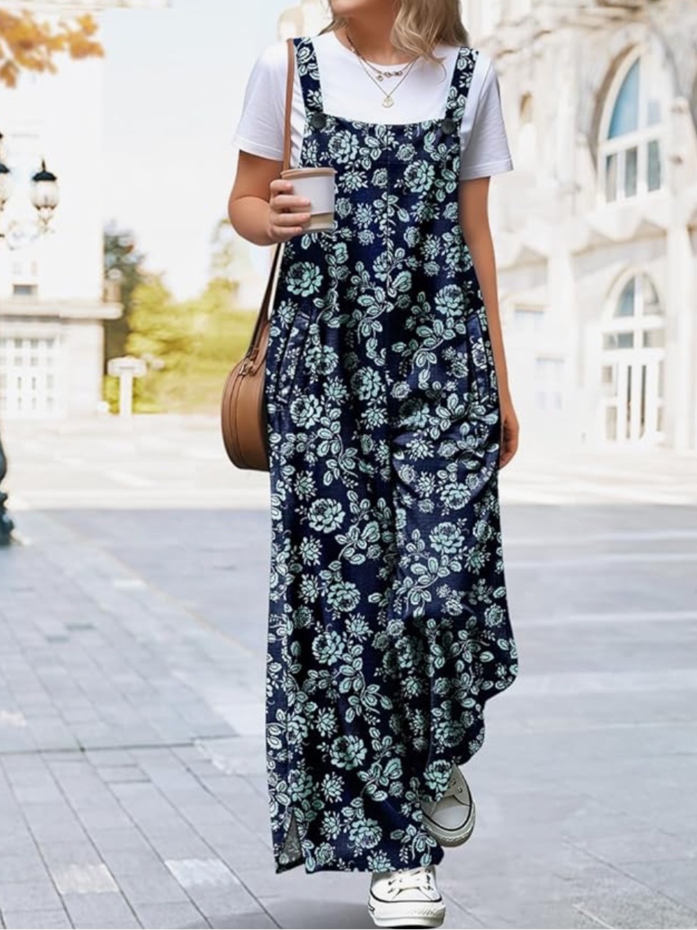 Boho floral wide leg overalls